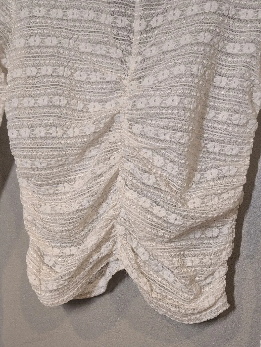 Whimsical Anthropologie Ivory Lace-Pattern Knit Top Flattering